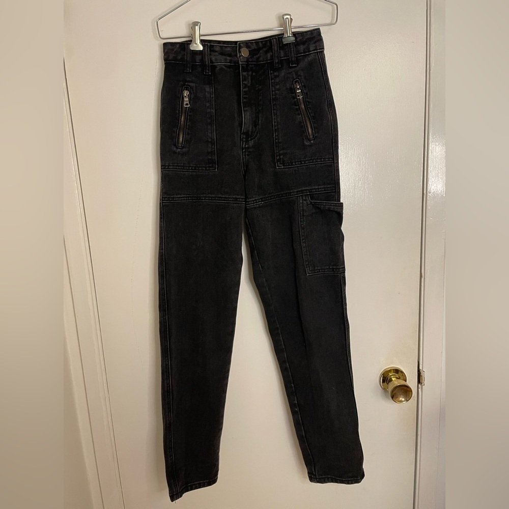 Black Denim Cargo Pants